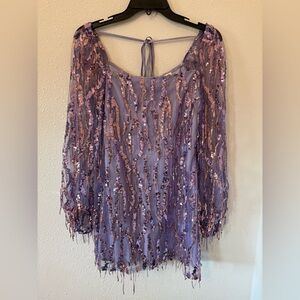 Xtraordinary Junior’s Long-Sleeve Sequin-Embellished Fringe Sheath Dress